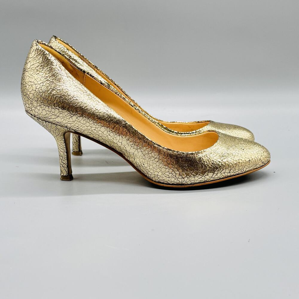 Kate Spade Shoes Womens 7 Gold Leather Crackle Stiletto Heel Pumps Almond Toe